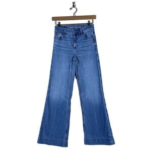 American Eagle High Rise Flare Solid Jeans Blue Retro Boho Stretch Size 000